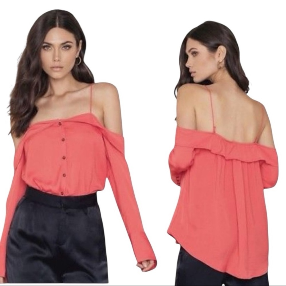 Free People Walk This Way Spaghetti Strap Cold Shoulder Top Coral Pink Sz M